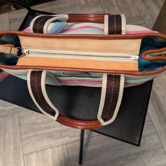 Coach, Hamptons Watercolor Canvas Mini Tote Bag, Multicolor Stripe, Leather Trim - Picture 6 of 15